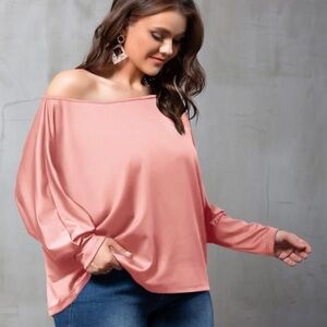 Off-Shoulder Dolman Sleeve Top - Blush Pink